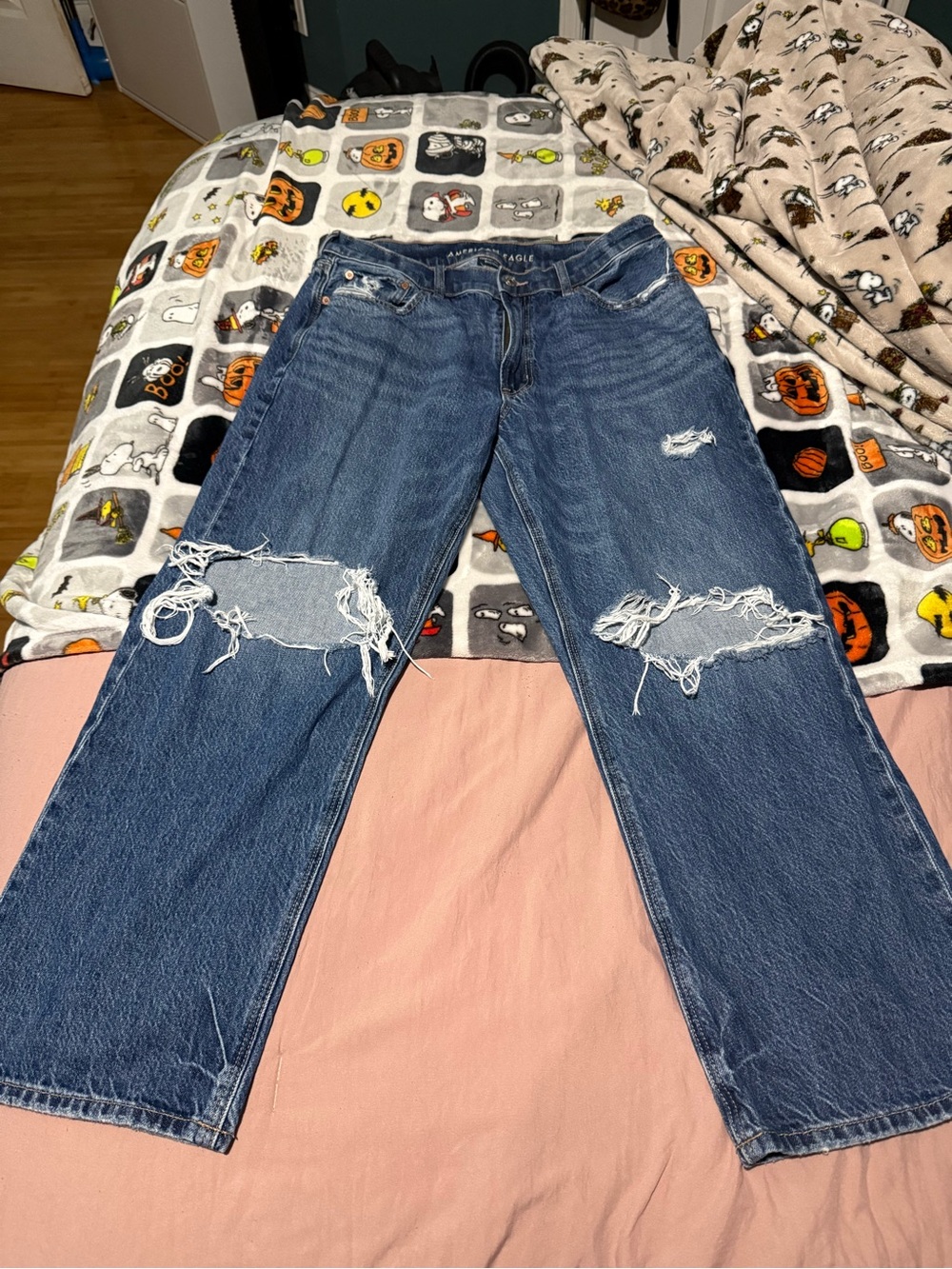 American Eagle Outfitters Distressed Dark Blue Boyfriend Jeans